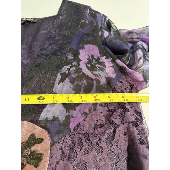 Studio VK Top Sz M Silk Blend Burnout Lace Kimono Whimsigoth Purple Artsy Asian - Picture 7 of 12